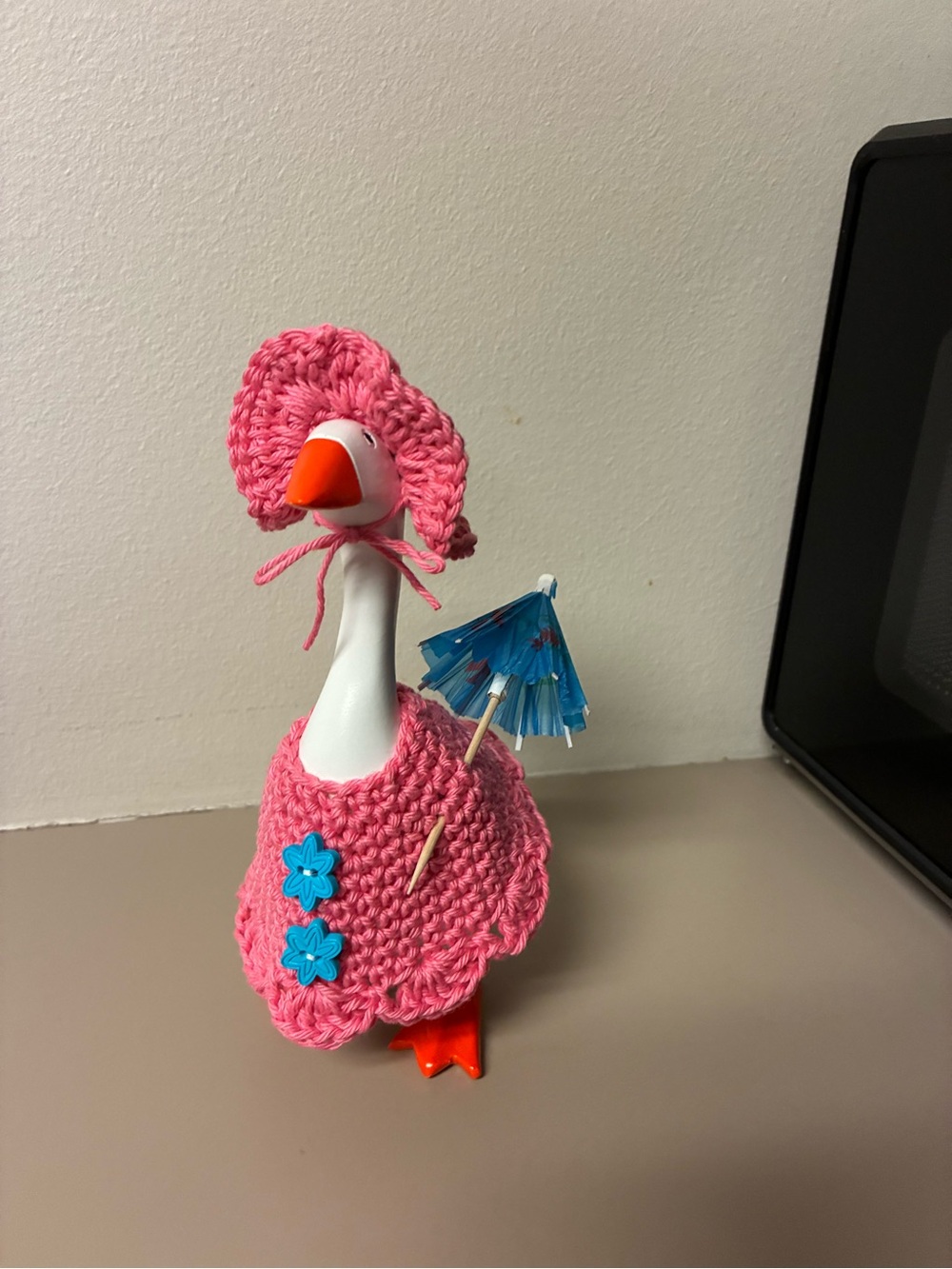 Handmade Pink Crochet desk goose Dress & Bonnet